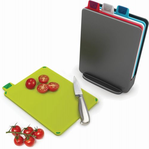 조셉조셉 Joseph Joseph 60098 Index Cutting Board Set with Storage Case Plastic Color Coded Dishwasher-Safe, Mini, Gray