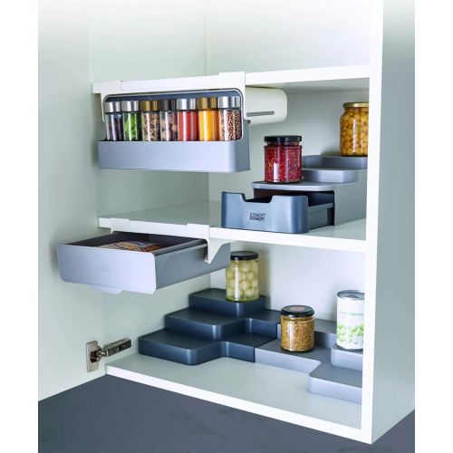 조셉조셉 Joseph Joseph 85145 CupboardStore Compact 3 Tier Shelf Organizer with Drawer for Cabinet, Gray