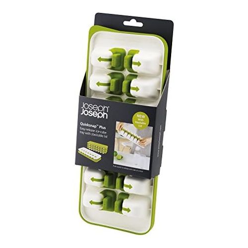 조셉조셉 Joseph Joseph 20018 QuickSnap Ice Cube Tray with Cover Lid Easy-Release No-Spill Stackable Odor-Free Dishwasher Safe, Green