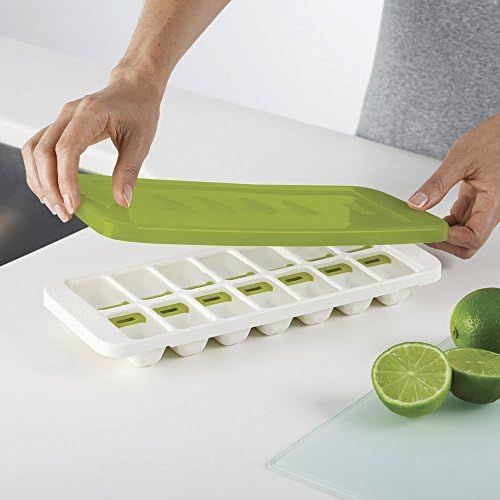 조셉조셉 Joseph Joseph 20018 QuickSnap Ice Cube Tray with Cover Lid Easy-Release No-Spill Stackable Odor-Free Dishwasher Safe, Green