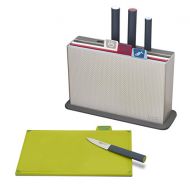 Joseph Joseph 60096 Index Plastic Cutting Board Set with 4 Matching Knives and Storage Case Color-Coded Dishwasher-Safe Non-Slip, Small, Silver