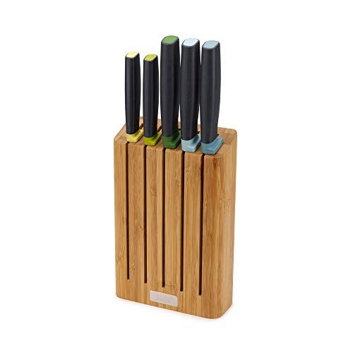 조셉조셉 Joseph Joseph 10300 Elevate Knife Set with Slimline Bamboo Block Japanese Stainless Steel, 6-piece, Opal