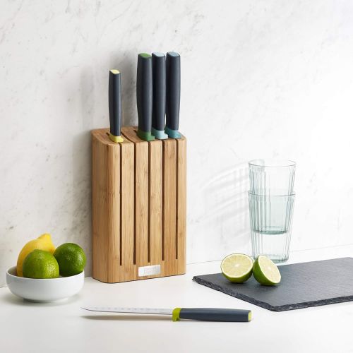 조셉조셉 Joseph Joseph 10300 Elevate Knife Set with Slimline Bamboo Block Japanese Stainless Steel, 6-piece, Opal