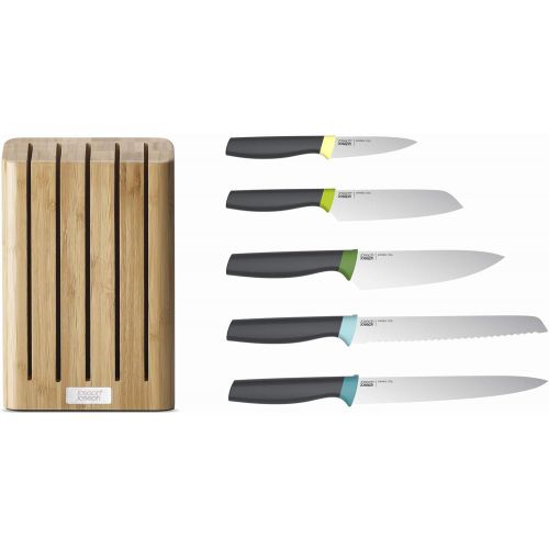 조셉조셉 Joseph Joseph 10300 Elevate Knife Set with Slimline Bamboo Block Japanese Stainless Steel, 6-piece, Opal