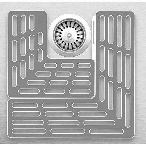 조셉조셉 Joseph Joseph 85037 SinkSaver Adjustable Sink Protector Mat Two Grid Sections Fits Different Drain Positions Non-Slip, Gray