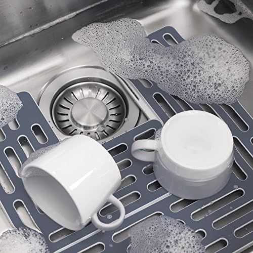 조셉조셉 Joseph Joseph 85037 SinkSaver Adjustable Sink Protector Mat Two Grid Sections Fits Different Drain Positions Non-Slip, Gray