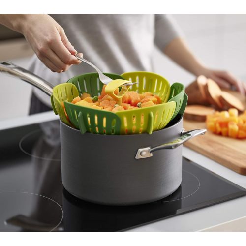 조셉조셉 Joseph Joseph 45030 Bloom Steamer Basket Folding Non-Scratch BPA-Free Plastic and Silicone, Green