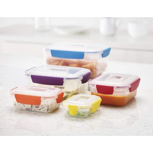 조셉조셉 Joseph Joseph 81098 Nest Lock Plastic Food Storage Container Set with Lockable Airtight Leakproof Lids, 10-piece, Rainbow