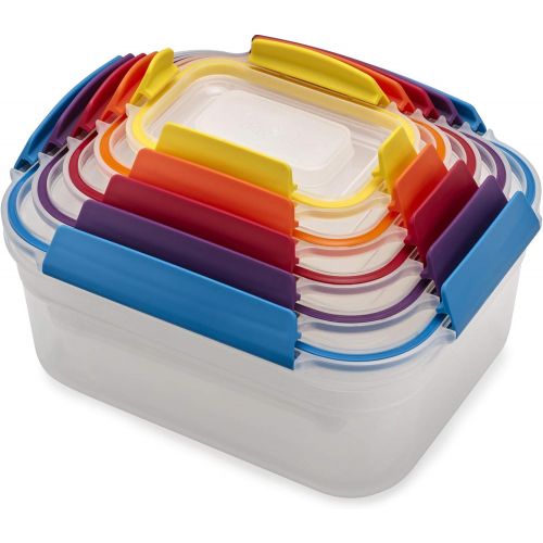 조셉조셉 Joseph Joseph 81098 Nest Lock Plastic Food Storage Container Set with Lockable Airtight Leakproof Lids, 10-piece, Rainbow