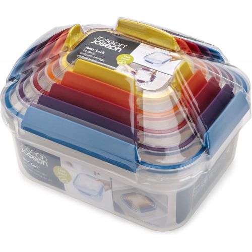 조셉조셉 Joseph Joseph 81098 Nest Lock Plastic Food Storage Container Set with Lockable Airtight Leakproof Lids, 10-piece, Rainbow