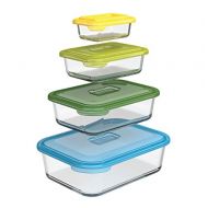 Joseph Joseph 81064 Nest Glass Food Storage Container and Bakeware Set with Lids Oven Proof Freezer Microwave Dishwasher Safe, 8-piece, Multicolored