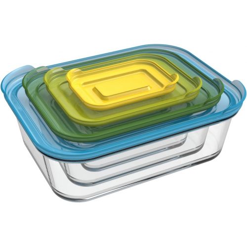 조셉조셉 Joseph Joseph 81064 Nest Glass Food Storage Container and Bakeware Set with Lids Oven Proof Freezer Microwave Dishwasher Safe, 8-piece, Multicolored