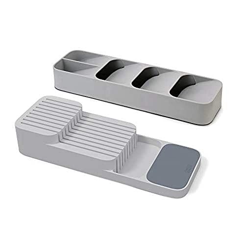 조셉조셉 Joseph Joseph 10511 DrawerStore Set Kitchen Drawer Organizer Tray for Cutlery and Knives, Gray