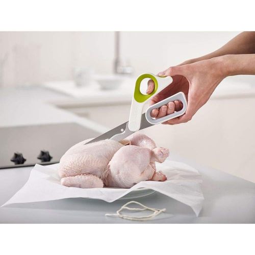 조셉조셉 Joseph Joseph 10302 PowerGrip Kitchen Shears Scissors with Thumb Grip and Herb Stripper Separates for Cleaning Japanese Stainless-Steel, One-size, White/Green