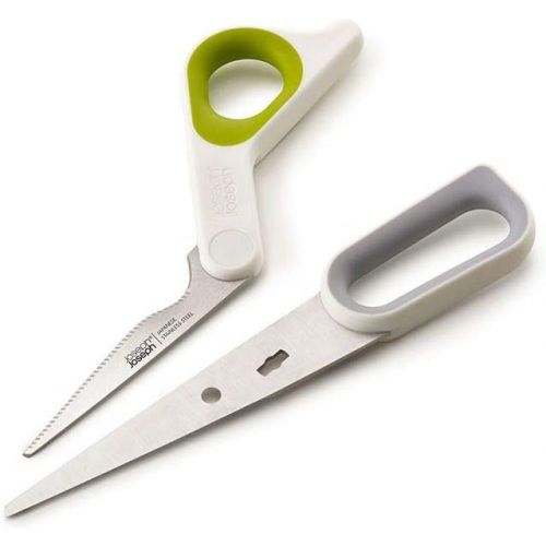 조셉조셉 Joseph Joseph 10302 PowerGrip Kitchen Shears Scissors with Thumb Grip and Herb Stripper Separates for Cleaning Japanese Stainless-Steel, One-size, White/Green