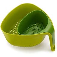 Joseph Joseph 10535 Nest Colanders Stackable Set with Easy-Pour Corners and Vertical Handle, 2-piece, Green