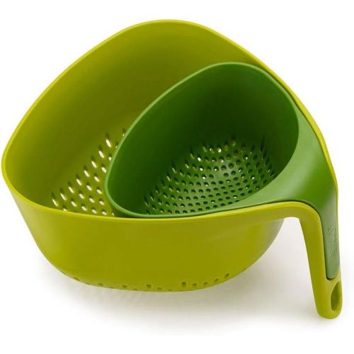 조셉조셉 Joseph Joseph 10535 Nest Colanders Stackable Set with Easy-Pour Corners and Vertical Handle, 2-piece, Green