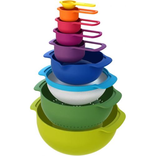 조셉조셉 Joseph Joseph Nest 9 Nesting Bowls Set with Mixing Bowls Measuring Cups Sieve Colander, 9-Piece, Multicolored