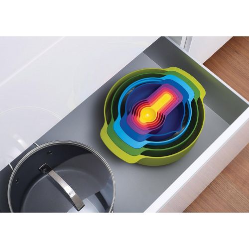 조셉조셉 Joseph Joseph Nest 9 Nesting Bowls Set with Mixing Bowls Measuring Cups Sieve Colander, 9-Piece, Multicolored