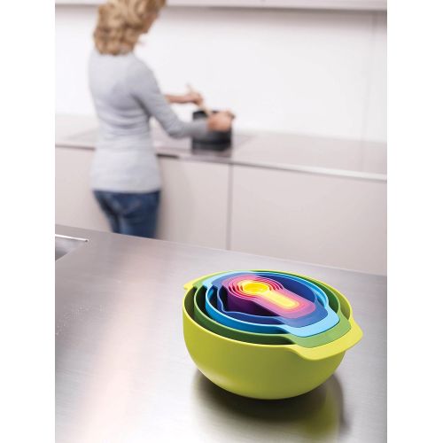 조셉조셉 Joseph Joseph Nest 9 Nesting Bowls Set with Mixing Bowls Measuring Cups Sieve Colander, 9-Piece, Multicolored