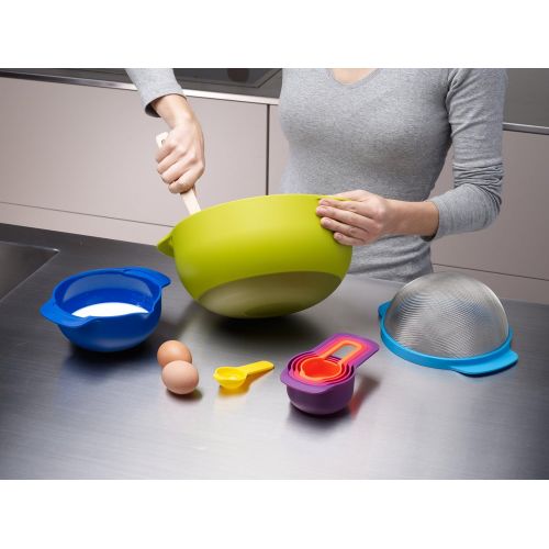 조셉조셉 Joseph Joseph Nest 9 Nesting Bowls Set with Mixing Bowls Measuring Cups Sieve Colander, 9-Piece, Multicolored