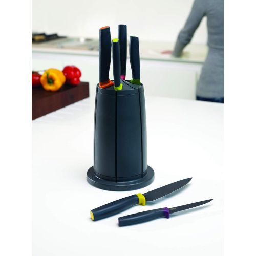 조셉조셉 Joseph Joseph 10077 Elevate Stainless Steel Non-Stick Set with Rotating Knife Block, 7-Piece, Black