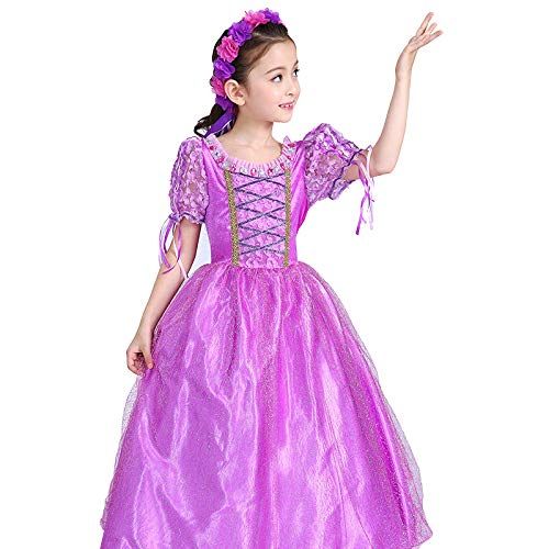  Jossica Princess Rapunzel Dress for Girls, Fancy Party Costume Birthday Party Cosplay Outfit Bonus Head Flower