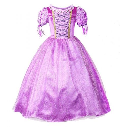  Jossica Princess Rapunzel Dress for Girls, Fancy Party Costume Birthday Party Cosplay Outfit Bonus Head Flower