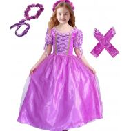 Jossica Princess Rapunzel Dress for Girls, Fancy Party Costume Birthday Party Cosplay Outfit Bonus Head Flower