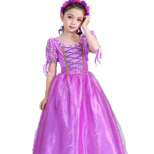  Jossica Princess Rapunzel Dress for Girls, Fancy Party Costume Birthday Party Cosplay Outfit Bonus Head Flower