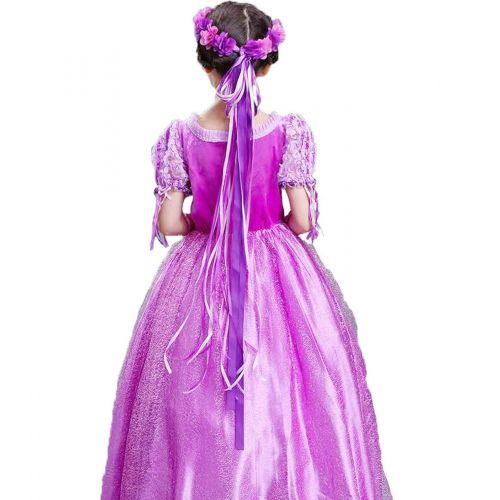  Jossica Princess Rapunzel Dress for Girls, Fancy Party Costume Birthday Party Cosplay Outfit Bonus Head Flower