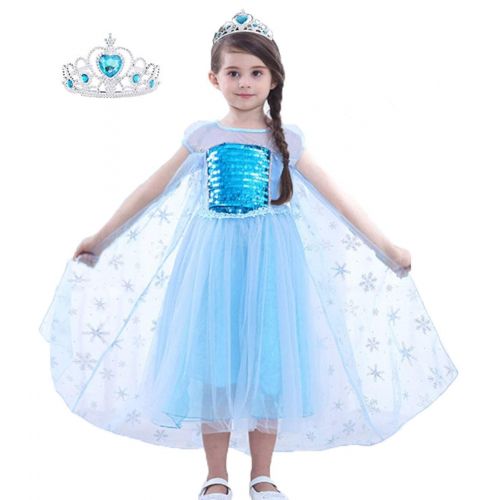  Jossica Toddler Girls Snow Queen Elsa Costumes Frozen Princess Sequins Dress Up Party Outfit with Crown