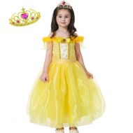 Jossica Little Girls Princess Belle Costume Party Dress up with Crown