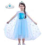 Jossica Toddler Girls Snow Queen Elsa Costumes Frozen Princess Sequins Dress Up Party Outfit with Crown