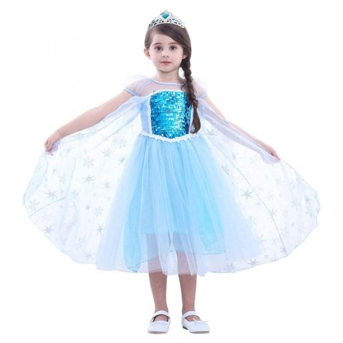  Jossica Toddler Girls Snow Queen Elsa Costumes Frozen Princess Sequins Dress Up Party Outfit with Crown