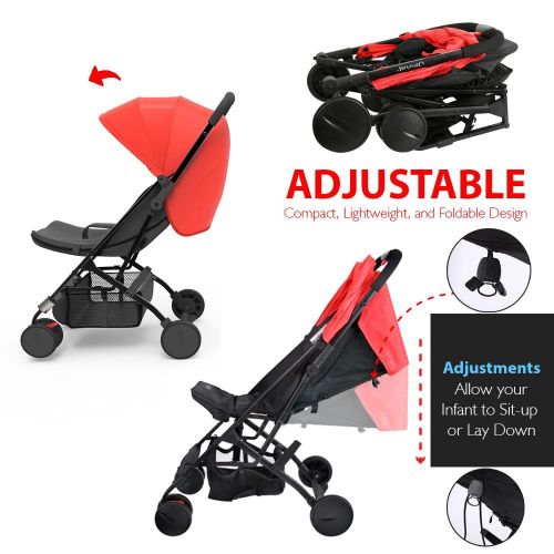  Jovial Portable Folding Baby Carriage Stroller - Black Red Foldable Collapsible Infant Umbrella Jogger Travel...