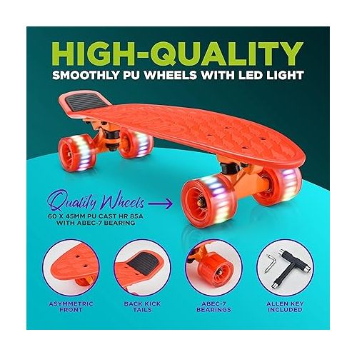  Standard Skateboard Mini Cruiser - 6'' PP Deck Complete Double Kick Skate Board w/ 3.25