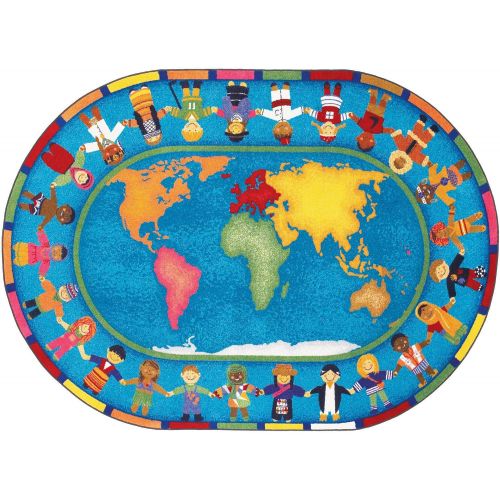  Joy Carpets Kid Essentials Early Childhood Oval Hands Around The World Rug, Multicolored, 54 x 78