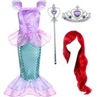 Little Girls Princess Mermaid Costume for Girls Dress Up with Wig,Crown Pink