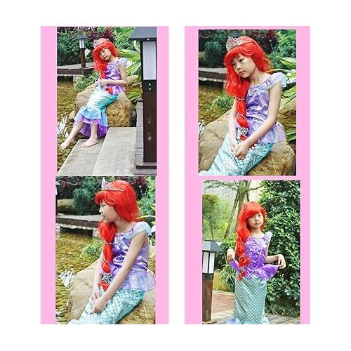  Little Girls Princess Mermaid Costume for Girls Dress Up with Wig,Crown Pink