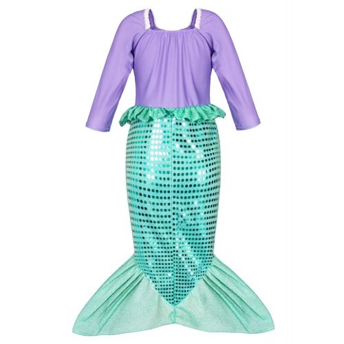  Joy Join Little Mermaid Princess Costume Long Sleeve Sequin Party Dresses for Girls Dress UP 3-10 Years