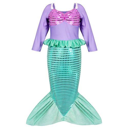  Joy Join Little Mermaid Princess Costume Long Sleeve Sequin Party Dresses for Girls Dress UP 3-10 Years