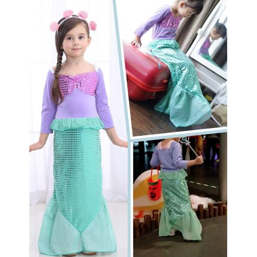  Joy Join Little Mermaid Princess Costume Long Sleeve Sequin Party Dresses for Girls Dress UP 3-10 Years