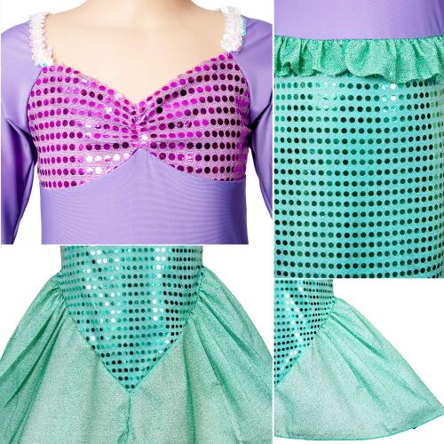  Joy Join Little Mermaid Princess Costume Long Sleeve Sequin Party Dresses for Girls Dress UP 3-10 Years