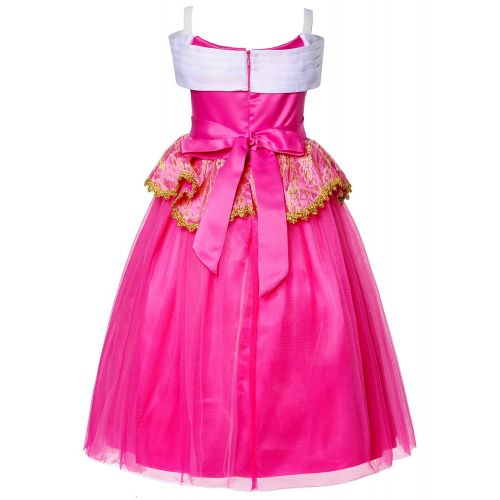  Joy Join Deluxe Princess Aurora Pink Dress For Birthday Party With Gloves Earrings Crown and Wand 3-10 Years