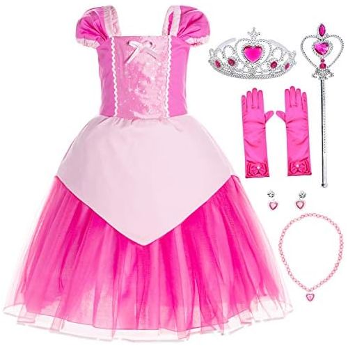  Joy Join Princess Costume Blue Dress for Toddler Girls Dress Up with Gloves,Crown,Wand,Necklace