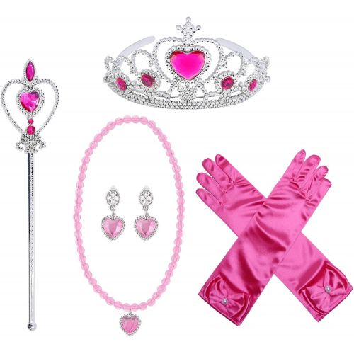  Joy Join Princess Costume Blue Dress for Toddler Girls Dress Up with Gloves,Crown,Wand,Necklace