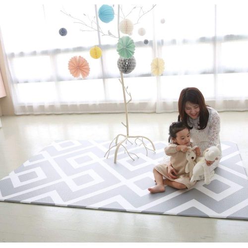  Joy Mat Baby Play Mat Cushion Stylish Floor Foam Mat For Children, Soft Gym Kids Play Mat, Waterproof, Easy to Clean, Soft and Thick, Non Toxic, BPA-Free, Reversible (Wave and stripe, Medi