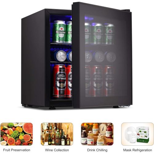  [아마존베스트]Joy Pebble Beverage Cooler and Refrigerator 60 Can Mini Fridge with Glass Door for Soda Beer or Wine Small Drink Cooler for Home Office or Bar (1.6 cu.ft)