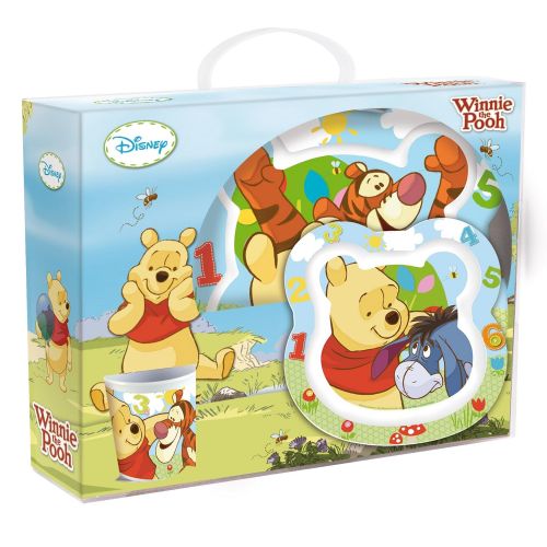  Joy Toy 736195 - Disney Winnie Puuh 3-teilig Set, aus Melamin: 2 Teller und 1 Tasse, in Geschenkpackung